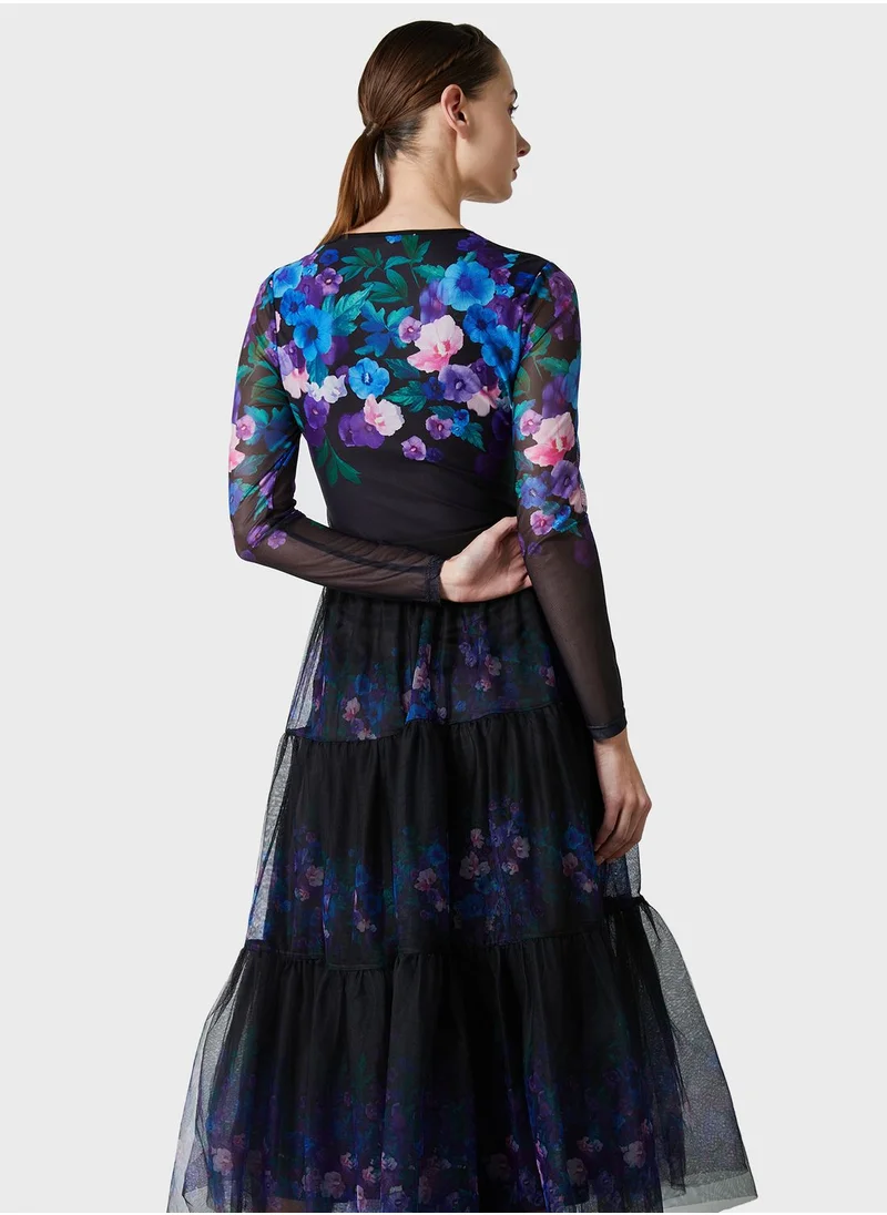 Femi9 Plisse Mesh Floral Print Skirt