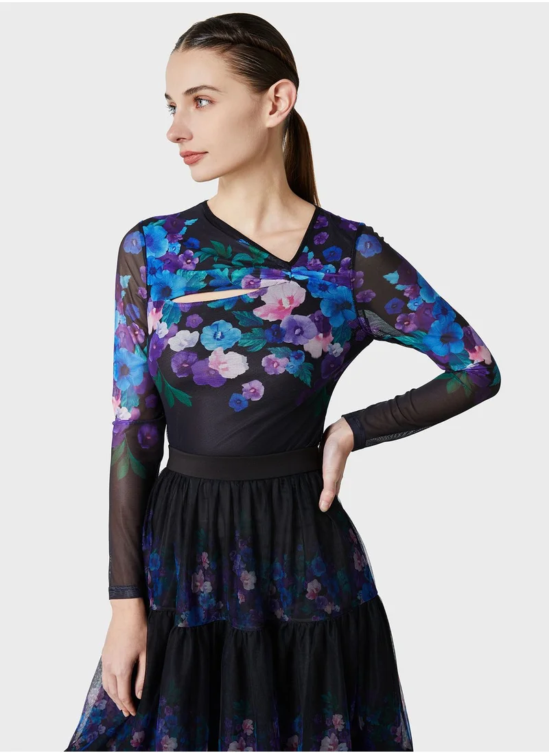 Femi9 Plisse Mesh Floral Print Skirt