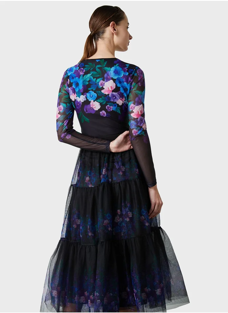 Femi9 Plisse Mesh Floral Print Skirt