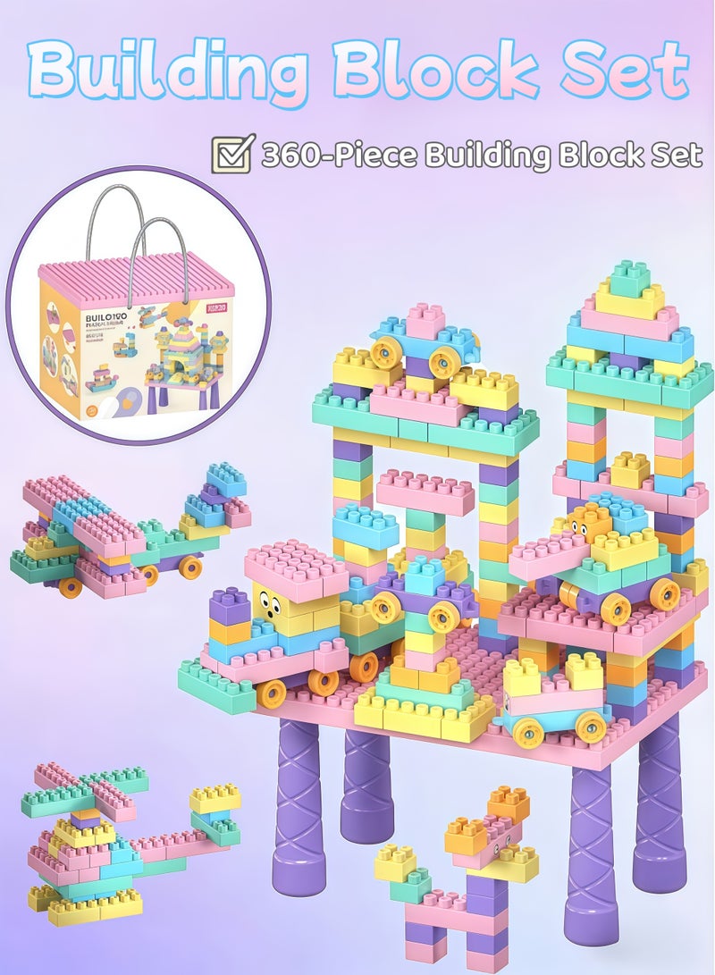 Building Blocks Set,Particles Granule Assembled Building Blocks,360 Pieces Macaron Color Stacking Blocks,Particles Granule Assembled Building Blocks,Educational Toys,Kids Activity Table Toddlers Kids Table with 360Pcs Large Building Blocks All in One Kids Play Table , Toys for kid 3+ Year Old - Image 1