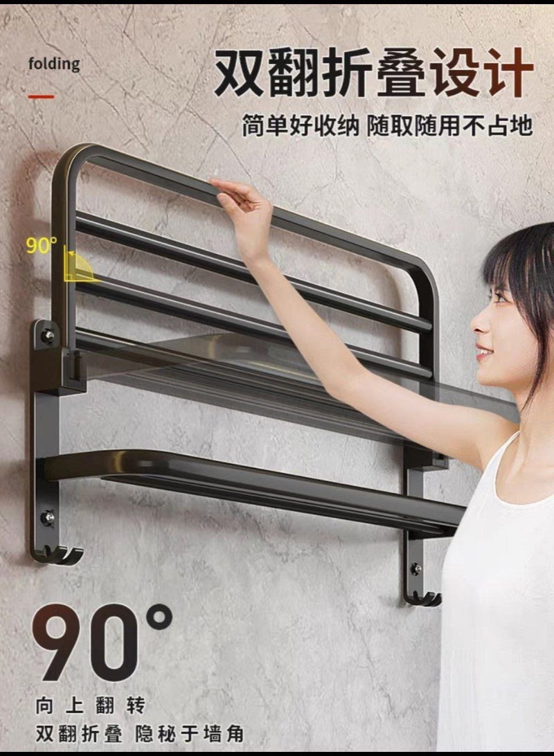Full metal bathroom clothes dryer 100% rustproof Two-level towel dryer Very elegant and streamlined appearance And also with hanging hooks The product comes with all its hanging supplies  Rustproof and adds an aesthetic look to your bathroom Size 20cm*30cm - Image 1