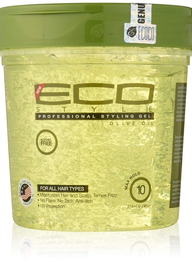 Eco Style جل إيكوكو 100% زيت زيتون نقي، يضيف لمعاناً ويهذب الأطراف المتقصفة، أسلوب خفيف الوزن، يغذي ويصلح، يرطب فروة الرأس، ثبات ممتاز، لمعان صحي، 24 أونصة سائلة - Image 1