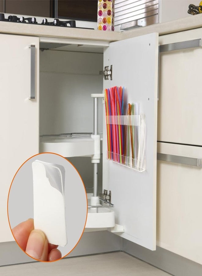 بيكو منظم حامل قش أكريليك من بيكووي لأبواب الخزائن، بستة فتحات لاصقة قابلة لإعادة الاستخدام لتخزين القش، منظم قش لخزائن المطبخ، أدوات الأكواب - Image 3