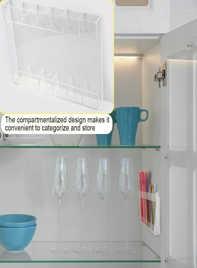 بيكو منظم حامل قش أكريليك من بيكووي لأبواب الخزائن، بستة فتحات لاصقة قابلة لإعادة الاستخدام لتخزين القش، منظم قش لخزائن المطبخ، أدوات الأكواب - Image 4