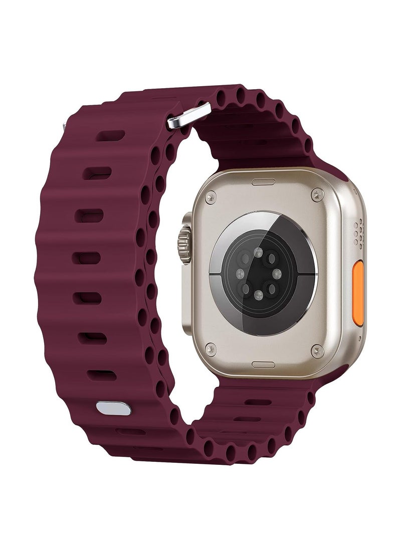 Color Fans - Soft Silicone Ocean Sports Strap Compatible Apple Watch Ultra 49mm 45mm 44mm 42mm for Men Women, Adjustible Watch Band for Apple Watch Ultra/SE/Series 9/8/7/6/5/4/3/2/1 - Wine Red - Image 1