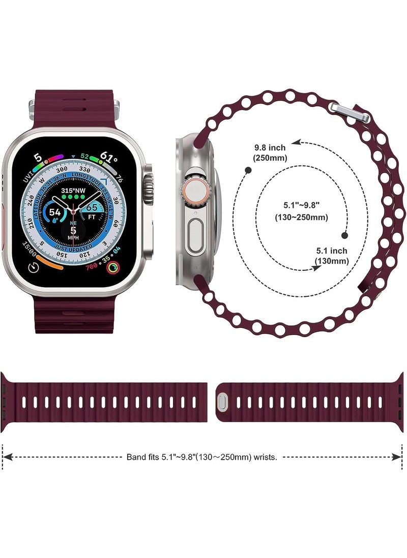 Color Fans - Soft Silicone Ocean Sports Strap Compatible Apple Watch Ultra 49mm 45mm 44mm 42mm for Men Women, Adjustible Watch Band for Apple Watch Ultra/SE/Series 9/8/7/6/5/4/3/2/1 - Wine Red - Image 1
