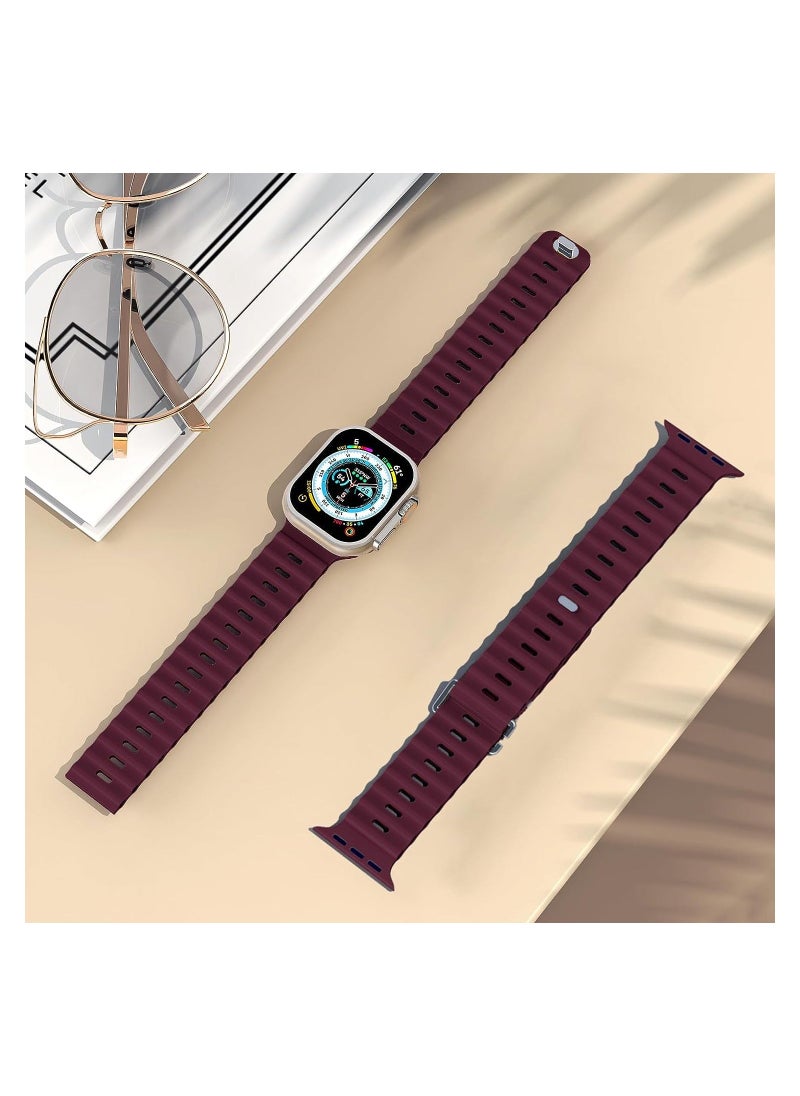Color Fans - Soft Silicone Ocean Sports Strap Compatible Apple Watch Ultra 49mm 45mm 44mm 42mm for Men Women, Adjustible Watch Band for Apple Watch Ultra/SE/Series 9/8/7/6/5/4/3/2/1 - Wine Red - Image 1