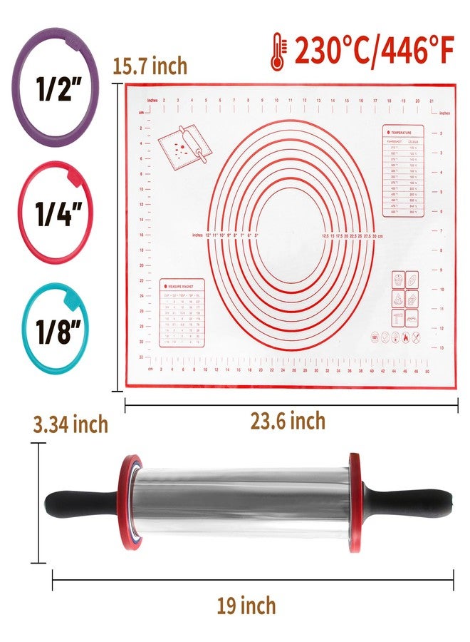 SHIKORI Rolling Pin,Adjustable Rolling Pin with Thickness Rings, Stainless Steel Dough Roller Baking Supplies for Pizza Pastry Fondant Pie Pasta-Red - Image 2