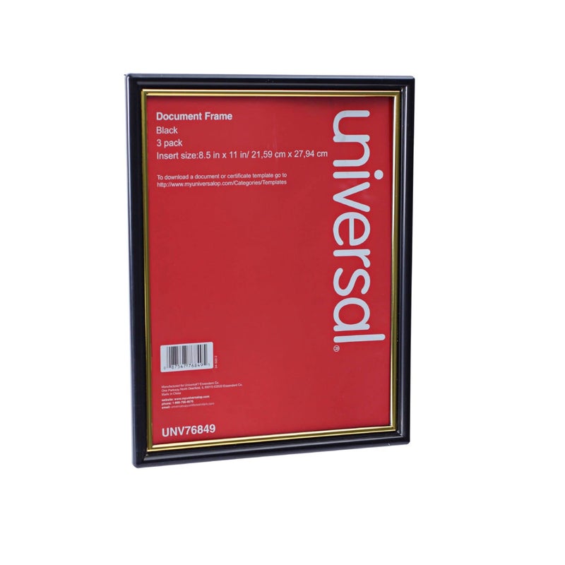 Universal 76849 Plastic Easy Mount Frame for 8 1/2 x 11 Insert  3/Pack  Black (UNV76849) - Image 1