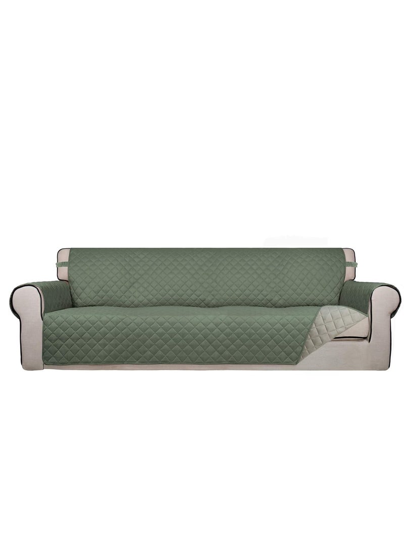 PureFit - PureFit Reversible Quilted 4 Seater Sofa Cover, Water Resistant Furniture Protector, Washable Couch Cover with Non Slip Foam and Elastic Straps for Kids, Dogs, Pets (XX Large, Greyish Green/Beige) - Image 1