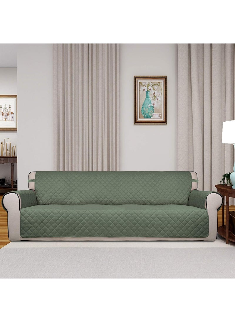 PureFit - PureFit Reversible Quilted 4 Seater Sofa Cover, Water Resistant Furniture Protector, Washable Couch Cover with Non Slip Foam and Elastic Straps for Kids, Dogs, Pets (XX Large, Greyish Green/Beige) - Image 1