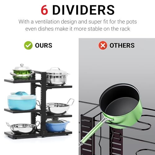 Livzing 6 Tier Hight Adjustable Metal Portable Pot Pan Rack Countertop Organizer Heavy Duty Countertop Floating Shelves Pan Pot Organizer Rack Tiered Shelf Cabinet Pantry Pot Pan Holder - 3 Diy Method - Image 5