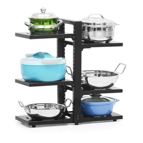 Livzing 6 Tier Hight Adjustable Metal Portable Pot Pan Rack Countertop Organizer Heavy Duty Countertop Floating Shelves Pan Pot Organizer Rack Tiered Shelf Cabinet Pantry Pot Pan Holder - 3 Diy Method - Image 1