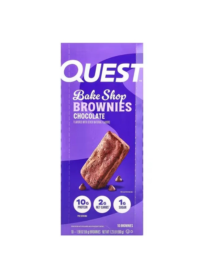 Quest Nutrition، براونيز بيك شوب، شوكولاتة، 10 قطع براونيز، 1.98 أونصة (56 جم) لكل قطعة
