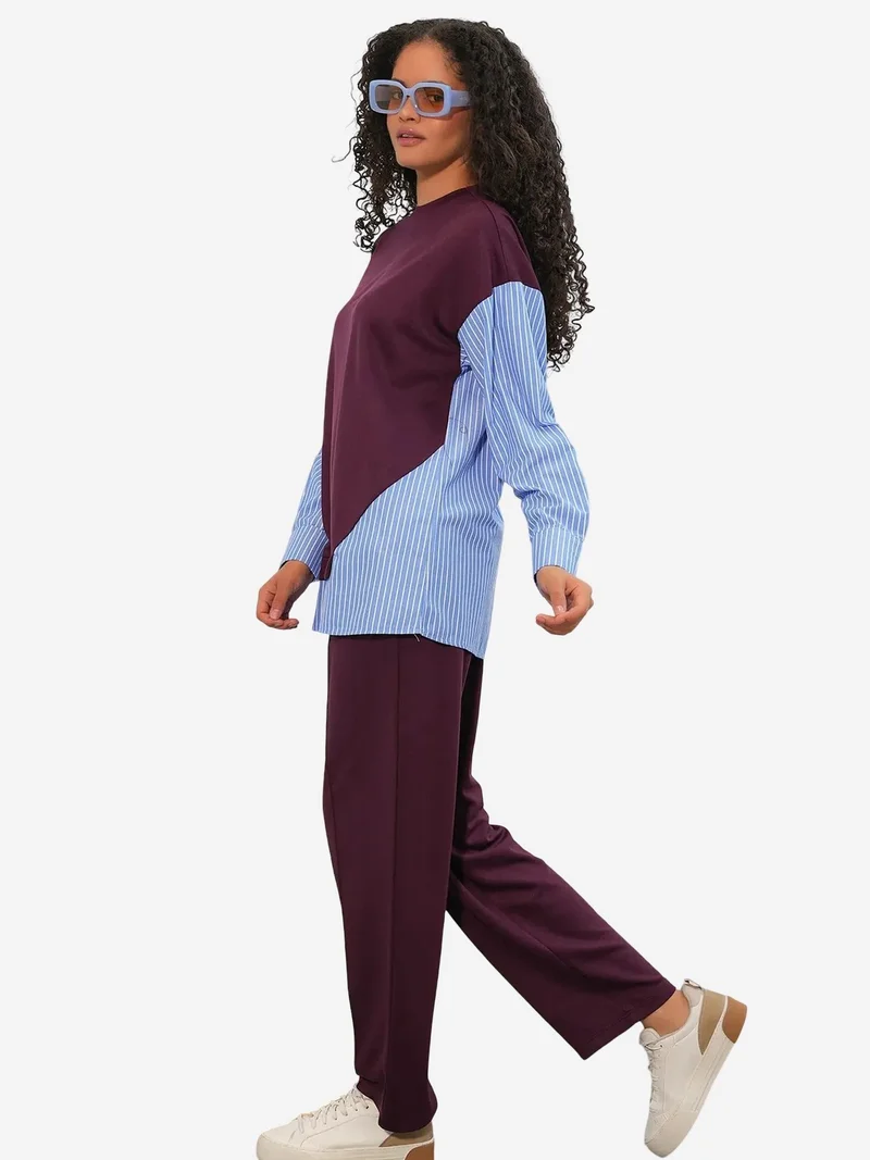 Big Dart Multicolor BDART Striped Long Crew Neck Two-Piece Coord Set for Women | Best Price UAE