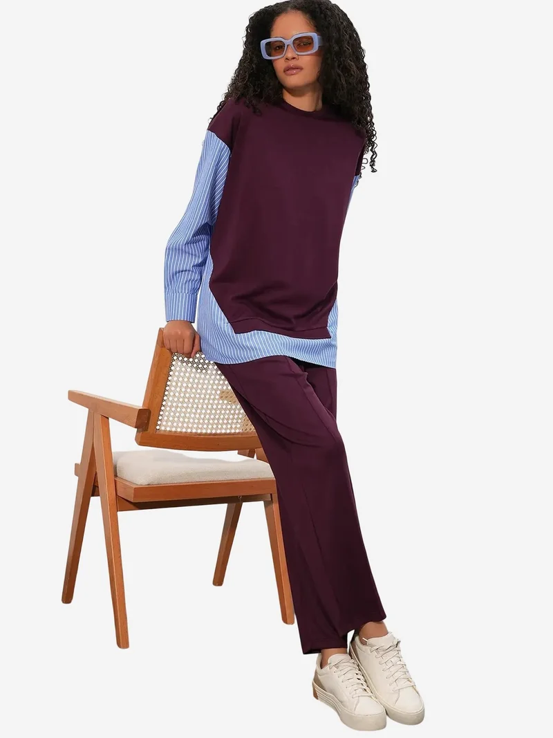 BDART Striped Long Crew Neck Two-Piece Coord Set