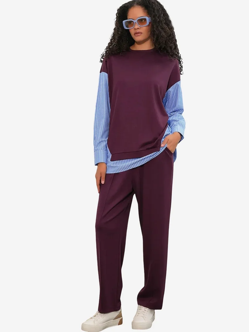 Big Dart Multicolor BDART Striped Long Crew Neck Two-Piece Coord Set for Women | Best Price UAE