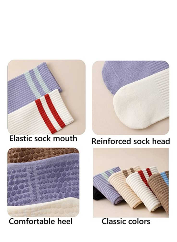 SYOSI Non Slip Socks Women Fashion All Season Socks Sports Casual Simple Striped Colors for Pilates Yoga Barre Ballet Dance Fitness Football Hospital  Mid-Tube Socks Free Size 3-Pair - Image 4