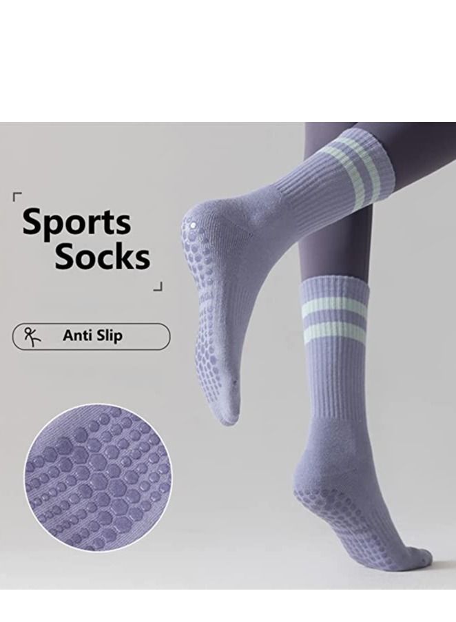 SYOSI Non Slip Socks Women Fashion All Season Socks Sports Casual Simple Striped Colors for Pilates Yoga Barre Ballet Dance Fitness Football Hospital  Mid-Tube Socks Free Size 3-Pair - Image 2