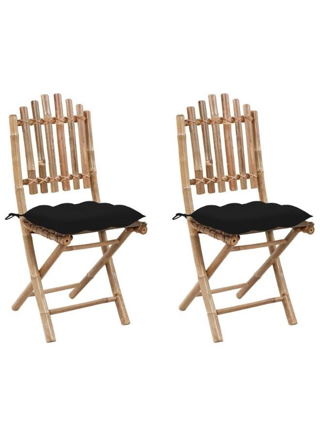 vidaxl vidaXL Folding Garden Chairs 2 pcs with Cushions Bamboo  - Image 1