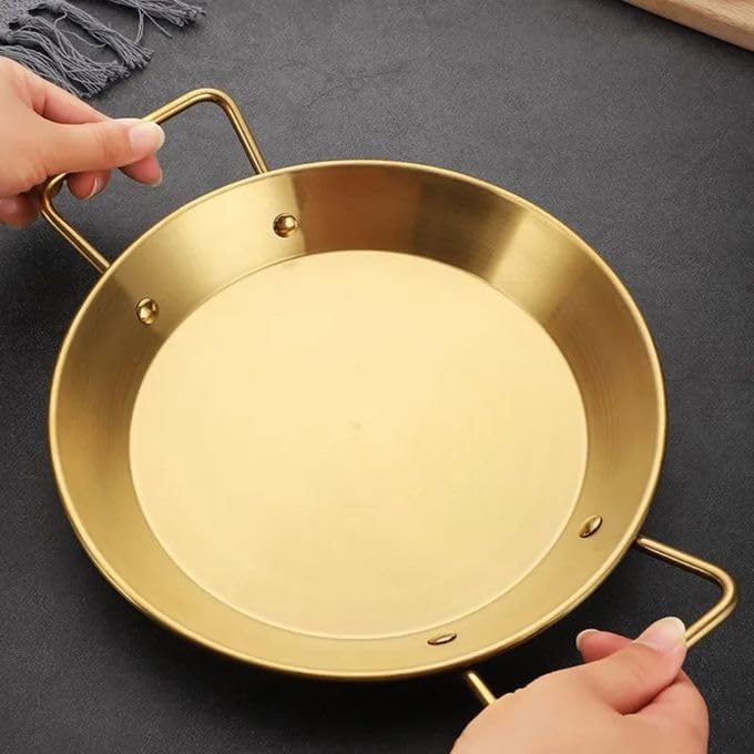 Gold stainless steel pan for cooking and serving food with two handles (28 cm) - Image 2