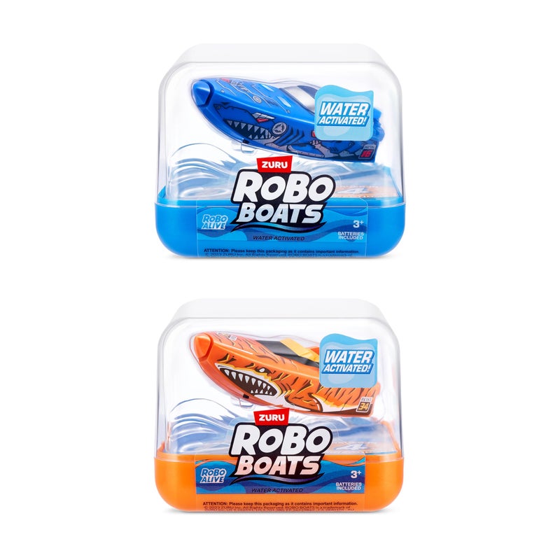 Robo Alive Robo Boats, Tiger Shark & Robo Shark Boat, 2 Pack, by ZURU Water Activated Boat Toy, (Amazon Exclusive) - Image 2