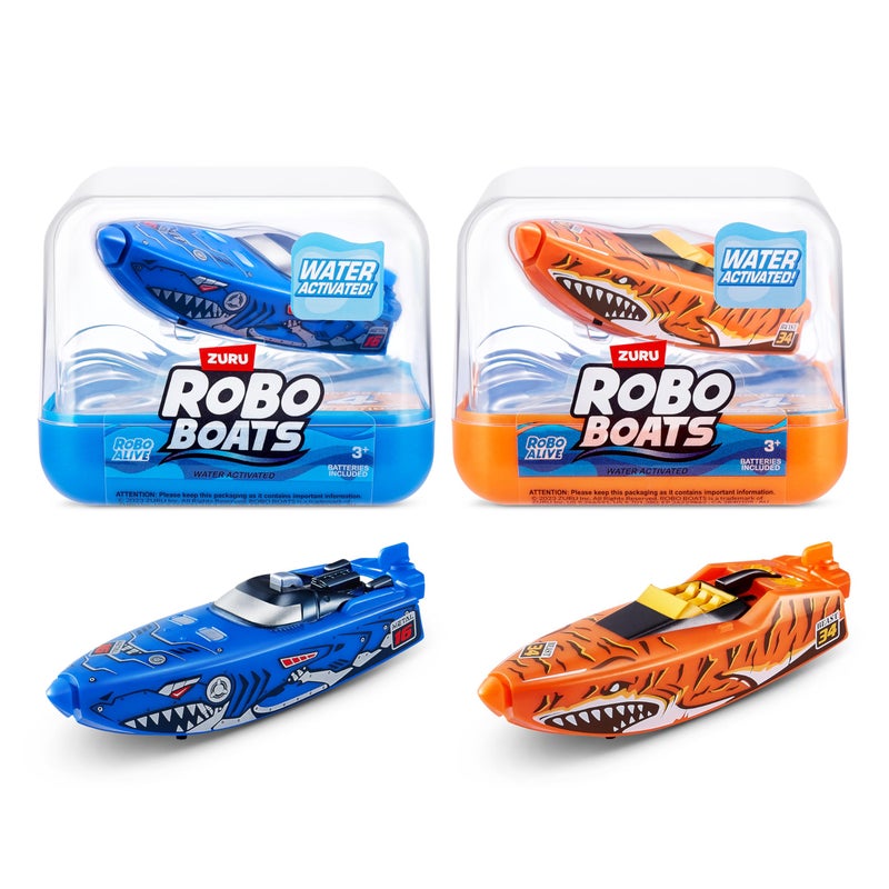 Robo Alive Robo Boats, Tiger Shark & Robo Shark Boat, 2 Pack, by ZURU Water Activated Boat Toy, (Amazon Exclusive) - Image 1
