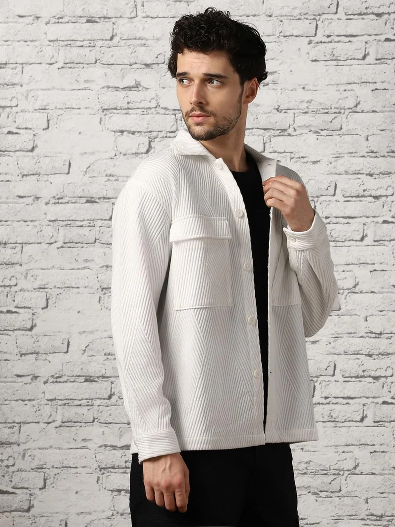 NOBERO White Quilted Shacket For Men