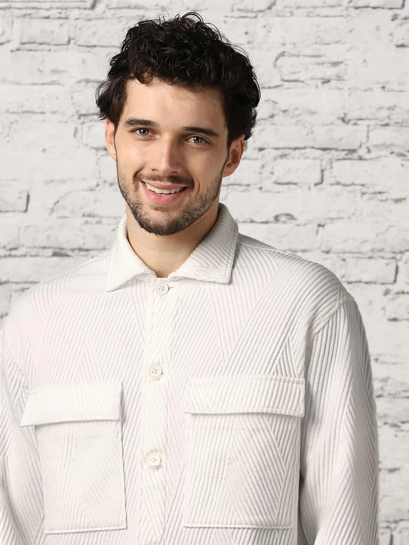 White Quilted Shacket For Men