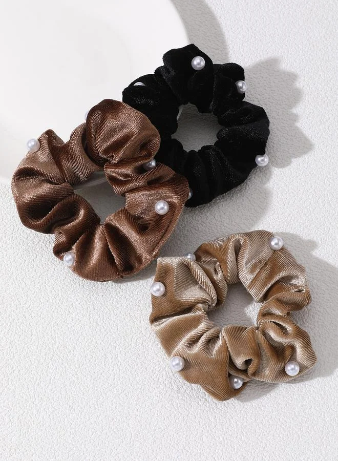 Take Two Set of 3 - Velvet Pearl Hair Scrunchies