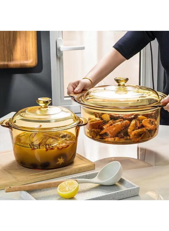 Visions 2.5l Transparent Glass Casserole Pot Double-handle High Borosilicate Heat-resistant Stew Soup Pot 20.5cm - Image 1