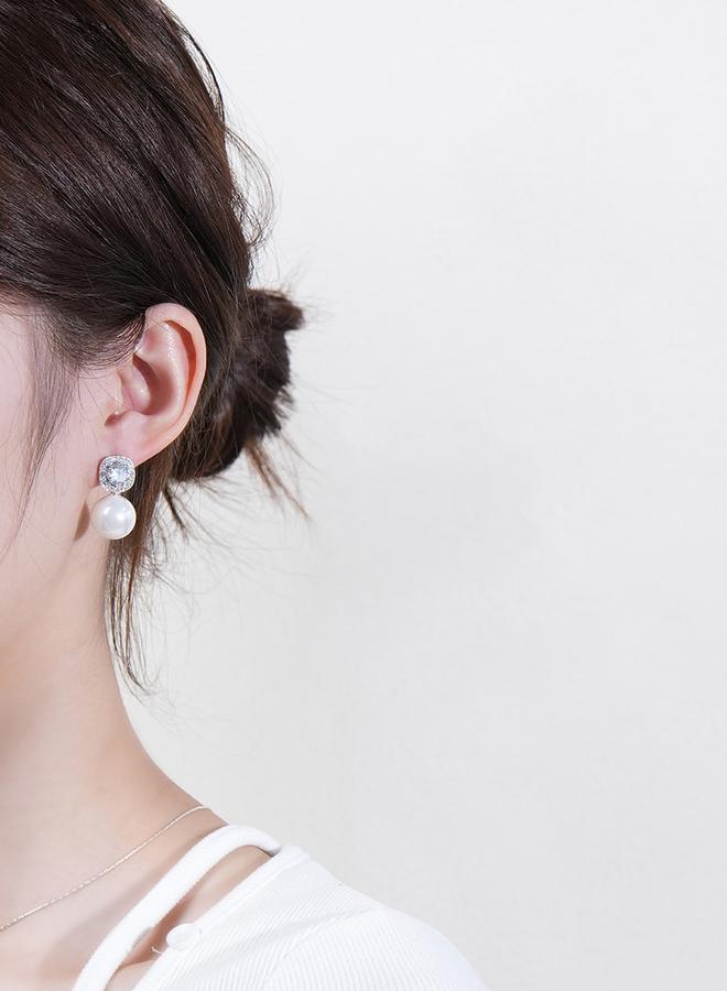 Take Two Silver Faux Pearl Embellished Earrings - Image 4