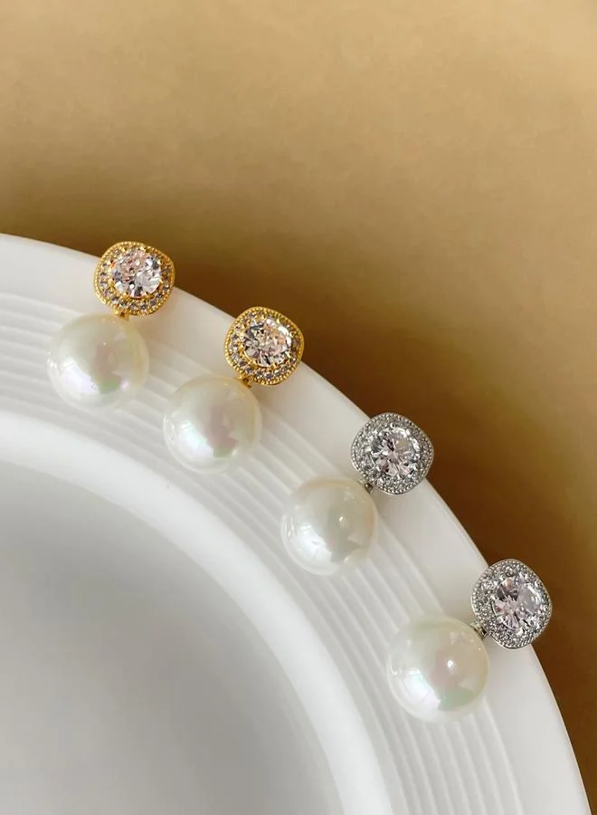 Take Two Take Two Silver Faux Pearl Embellished Earrings