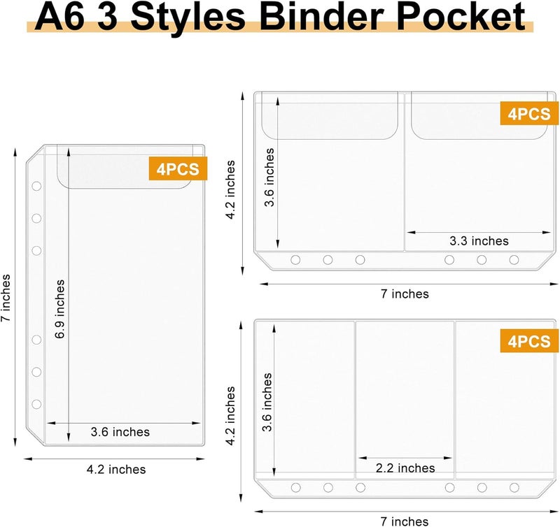 Antner 12PCS A6 Binder Pockets No Zipper Cash Envelopes for A6 6-Ring Binder, Zipless Money Folder Organizer Bill Pouches Business Card Sleeves Notebook Fillers Insert Pages for Cash Stuffing Binder - Image 3