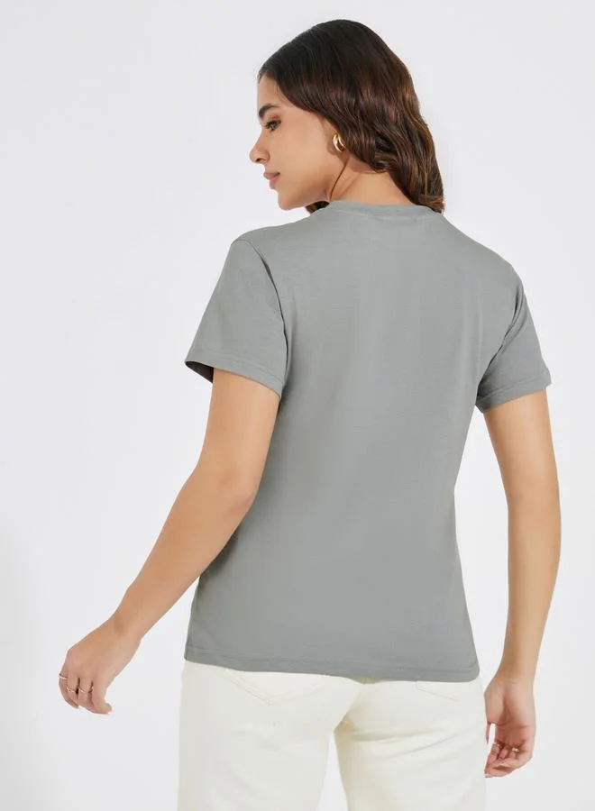 Styli Cotton Jersey Embroidery Detail Regular Fit T-Shirt