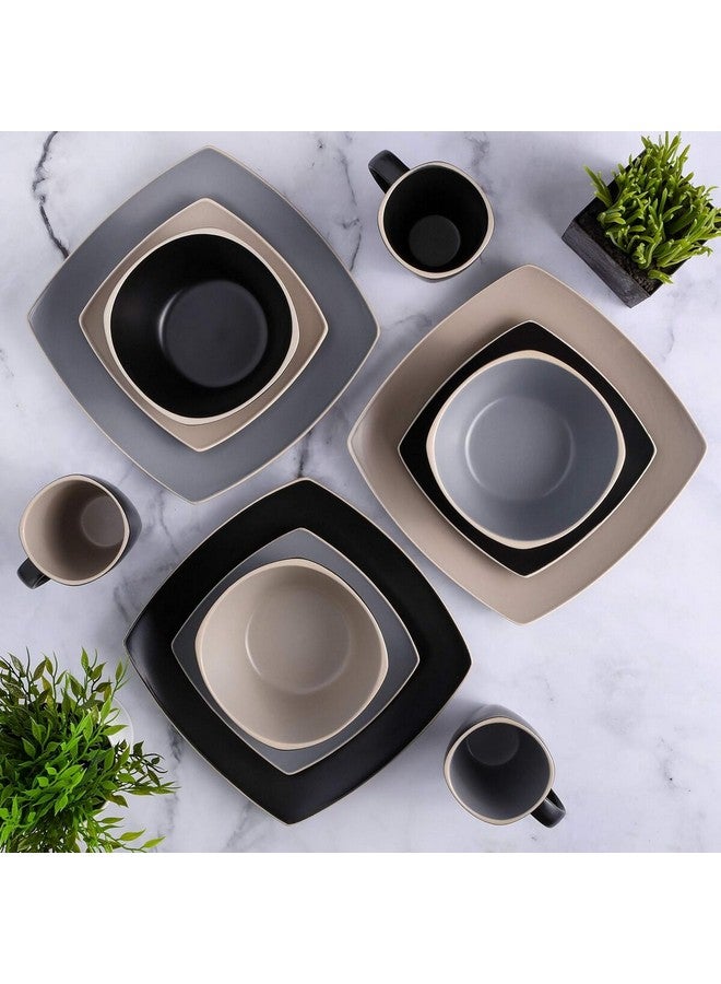 جيبسون طقم عشاء فاخر من سوهو لونين  قطعة رمادي مطفي وأسود - Image 5