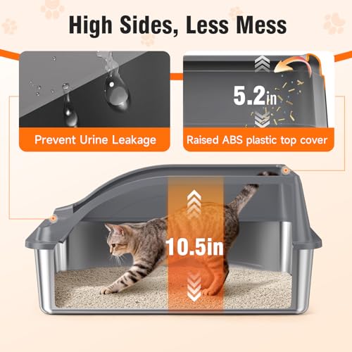 KISENG 2PACK Stainless Steel Litter Boxes, Extra Large XL Odor Free Metal Litter Box with High Sides, Open Top Litter Pan Include Scoop Easy Cleaning Anti-Scratch Kitty Cat Box Anti-Urine Leakage, Non-Sticky - Image 3