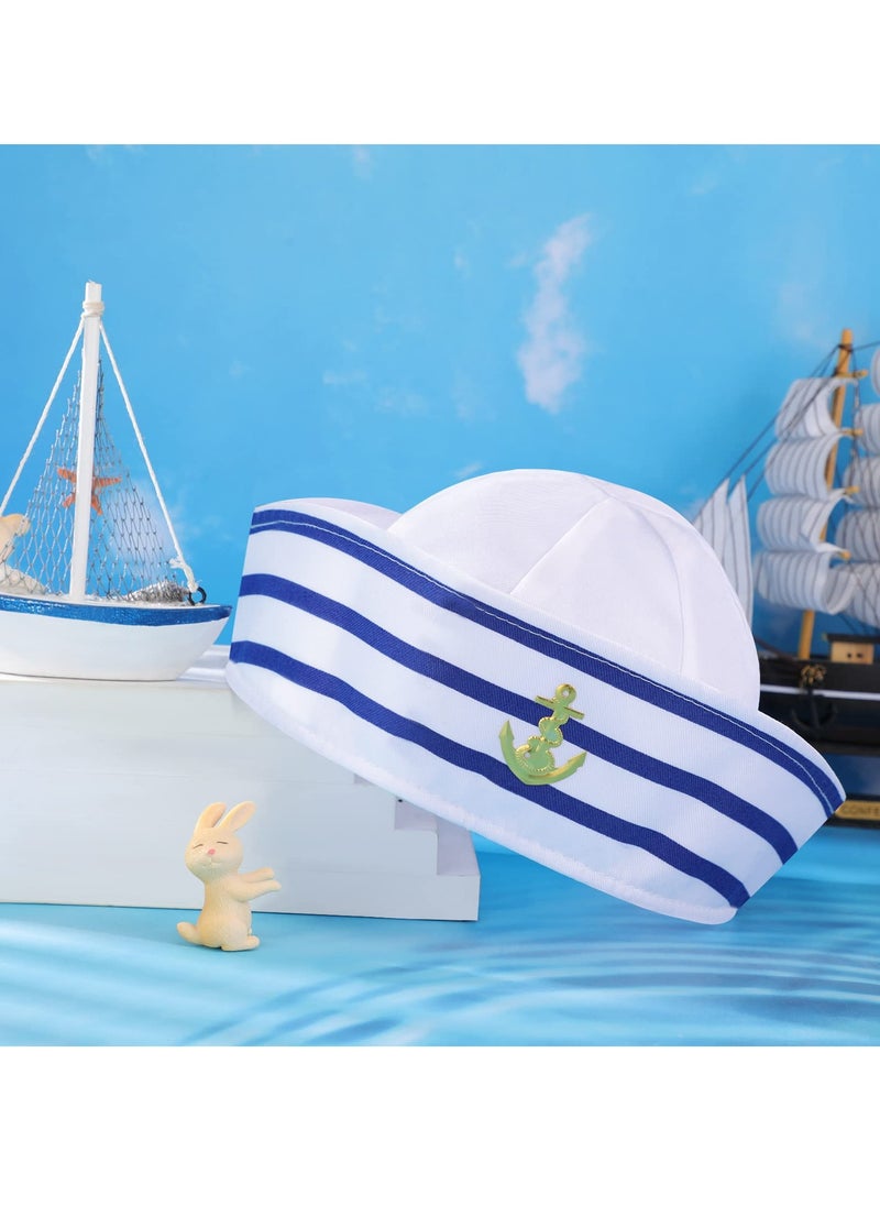 SYOSI - 12 Pieces Sailor Hat Captain Sail Hats Blue with White for Men Women Costume, Kid Navy Accessory Dressing up Party Supplies - Image 1