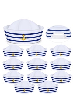 12 Pieces Sailor Hat Captain Sail Hats Blue with White for Men Women Costume, Kid Navy Accessory Dressing up Party Supplies