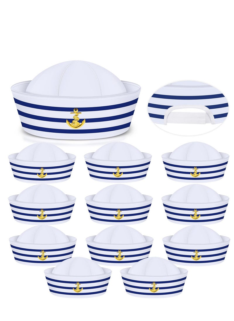 SYOSI - 12 Pieces Sailor Hat Captain Sail Hats Blue with White for Men Women Costume, Kid Navy Accessory Dressing up Party Supplies - Image 1
