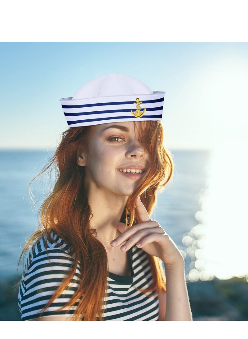 SYOSI - 12 Pieces Sailor Hat Captain Sail Hats Blue with White for Men Women Costume, Kid Navy Accessory Dressing up Party Supplies - Image 1