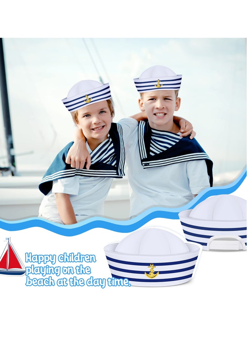 SYOSI - 12 Pieces Sailor Hat Captain Sail Hats Blue with White for Men Women Costume, Kid Navy Accessory Dressing up Party Supplies - Image 1
