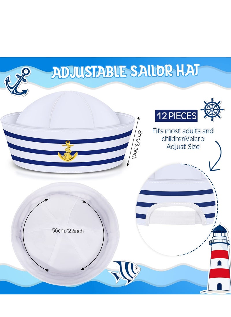 SYOSI - 12 Pieces Sailor Hat Captain Sail Hats Blue with White for Men Women Costume, Kid Navy Accessory Dressing up Party Supplies - Image 1