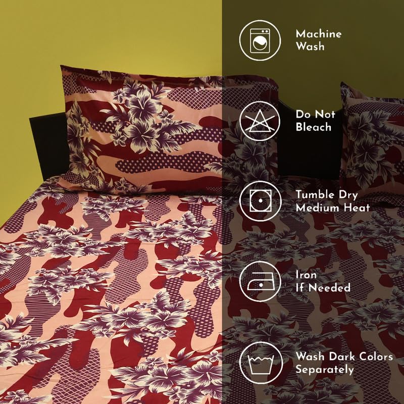 WECARE India Queen (Pink and Red) Bedsheet for Double Bed Size 90x100 inches with 2 Pillow Cover: 21X27 Inch, 300TC - Image 2