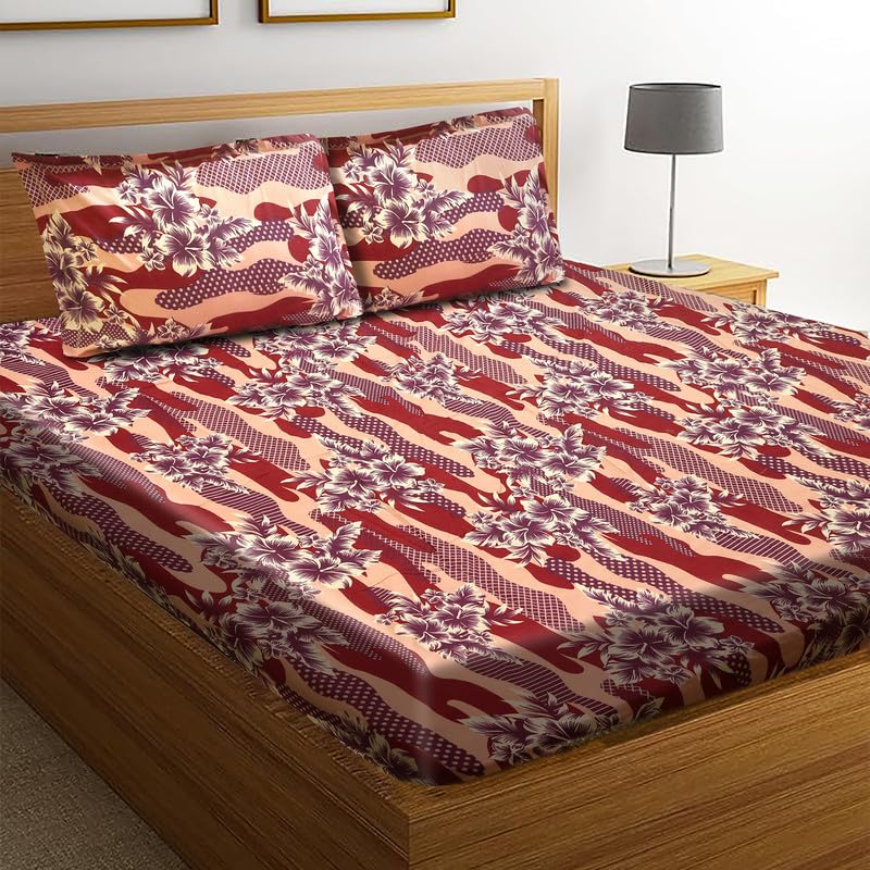 WECARE India Queen (Pink and Red) Bedsheet for Double Bed Size 90x100 inches with 2 Pillow Cover: 21X27 Inch, 300TC - Image 5