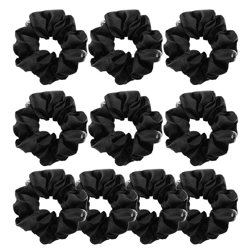 BELICIA 10 Pcs Black Hair Scrunchies Satin Elastic Hair Bands Scrunchy Hair Ties Ropes Scrunchie for Women Girls Hair Accessories - Image 1