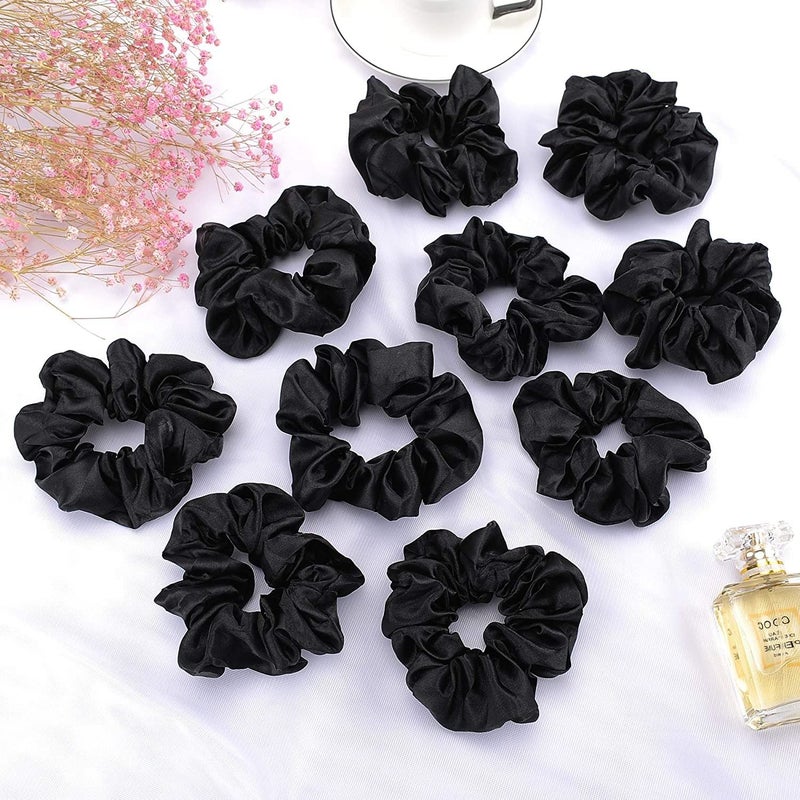 BELICIA 10 Pcs Black Hair Scrunchies Satin Elastic Hair Bands Scrunchy Hair Ties Ropes Scrunchie for Women Girls Hair Accessories - Image 4