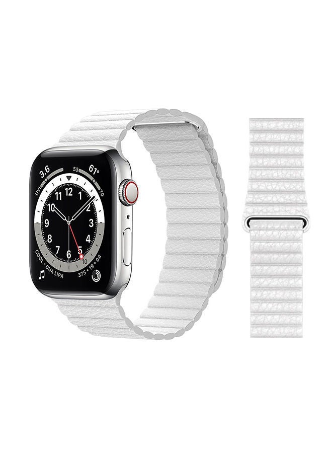 NIBEMINENT Leather Replacement Band For Apple Watch Series 6/SE/5/4/3/2/1 White