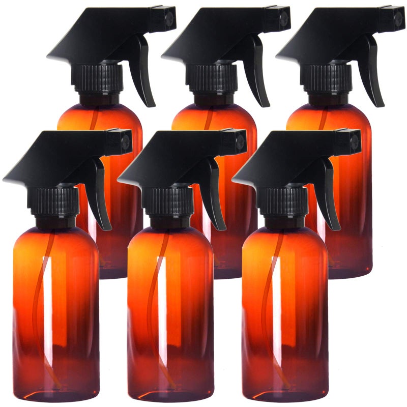 Youngever 6 Pack Empty Amber Plastic Spray Bottles, 8 Ounce Refillable Container for Essential Oils, Cleaning Products, or Aromatherapy, Trigger Sprayer with Mist and Stream Settings - Image 1