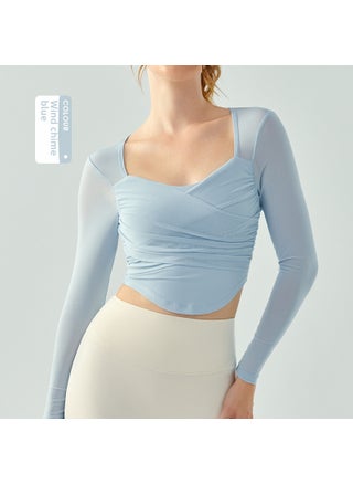 Crisscross Pleated Long-Sleeve Yoga Top with Bra Padding Wind Chime Blue - pzsku/Z6BCF2BE2FED5BB0C242BZ/45/1746195009/dd8644ea-cb2f-4573-96cf-472a481bd71a